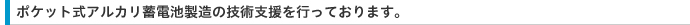 ポケット式アルカリ蓄電池製造の技術支援を行っております。